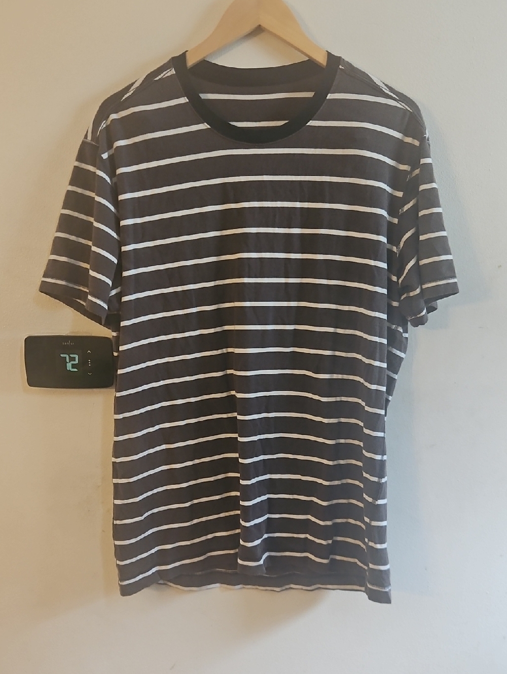 Men's Grey & White Striped Short Sleeve Crew Tee